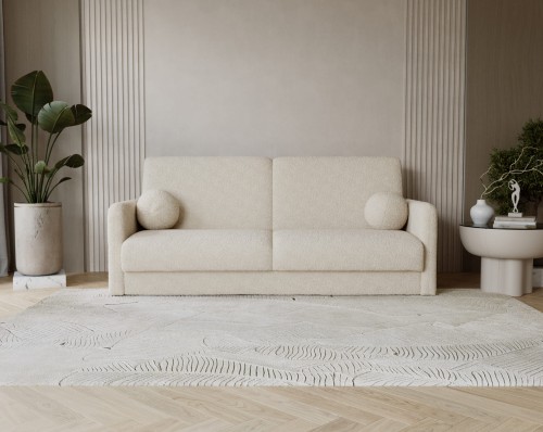 Nowoczesna sofa bouclé Lumena z boczkami kolor beżowy.