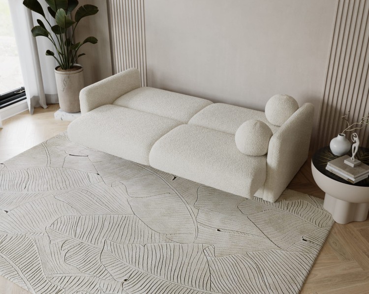 Nowoczesna sofa bouclé Lumena z boczkami kolor beżowy. Quelle_03