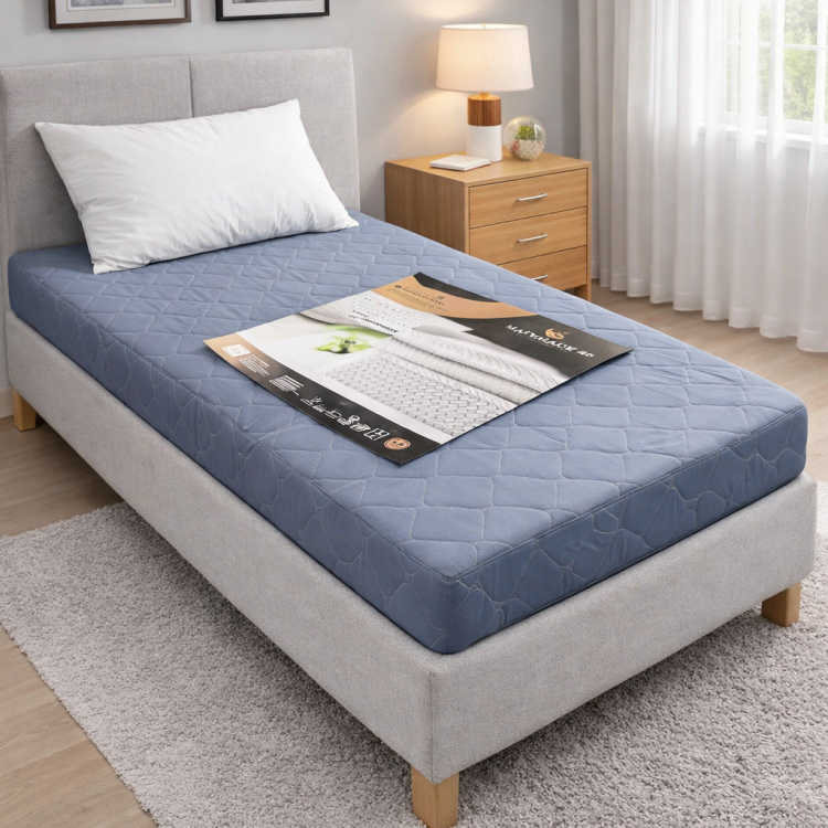 Materac wyposażony w zdejmowany pokrowiec dostępny w 4 wariantach kolorystycznych: biały, jasny szary, grafit i czarny. Materiał antyalergiczny, przewiewny i łatwy w utrzymaniu czystości.