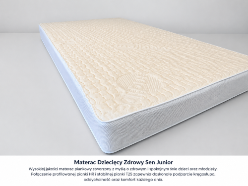 Materac Dziecięcy Zdrowy Sen Junior - wysokiej jakości materac piankowy stworzony z myślą o zdrowym i spokojnym śnie dzieci oraz młodzieży. Zdjęcie realistyczne