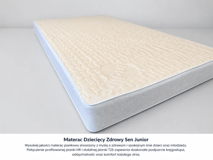 Materac Dziecięcy Zdrowy Sen Junior - wysokiej jakości materac piankowy stworzony z myślą o zdrowym i spokojnym śnie dzieci oraz młodzieży. Zdjęcie realistyczne
