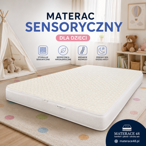 Materac Sensoryczny Montessori dla Dzieci – zdrowy sen i komfortowy rozwój - wysokiej jakości materac piankowy stworzony z myślą o zdrowym i spokojnym śnie dzieci oraz młodzieży. Zdjęcie realistyczne